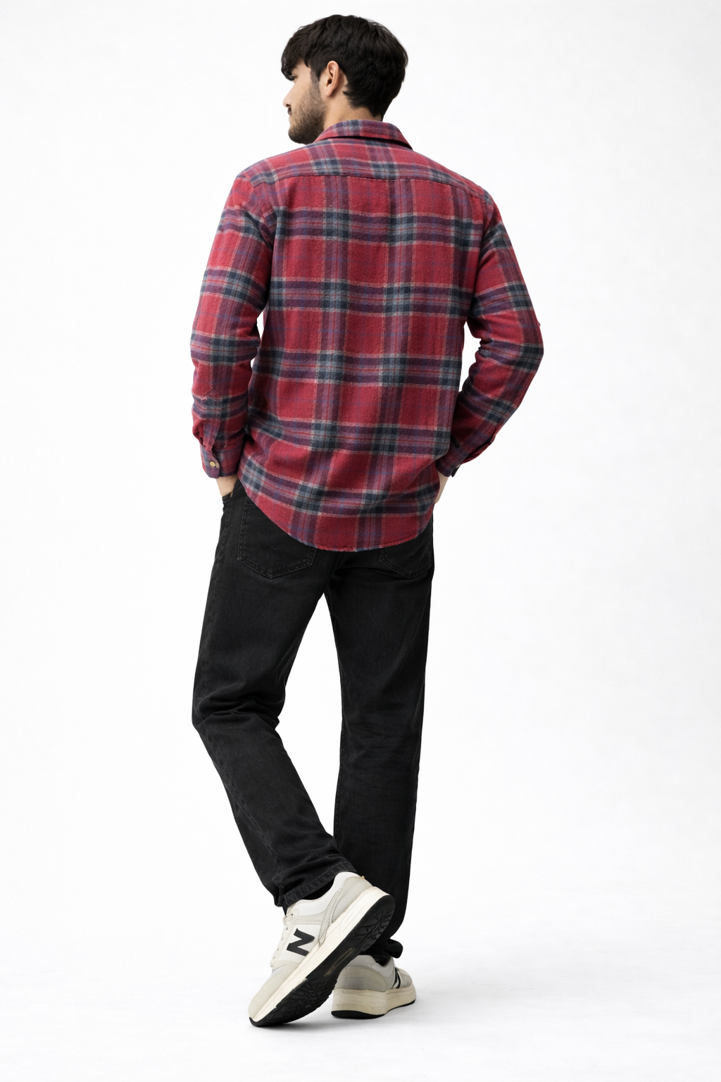 Red Plaid Flannel Shirt — Heavyweight Brushed Cotton, Classic Fit | Grey Sky