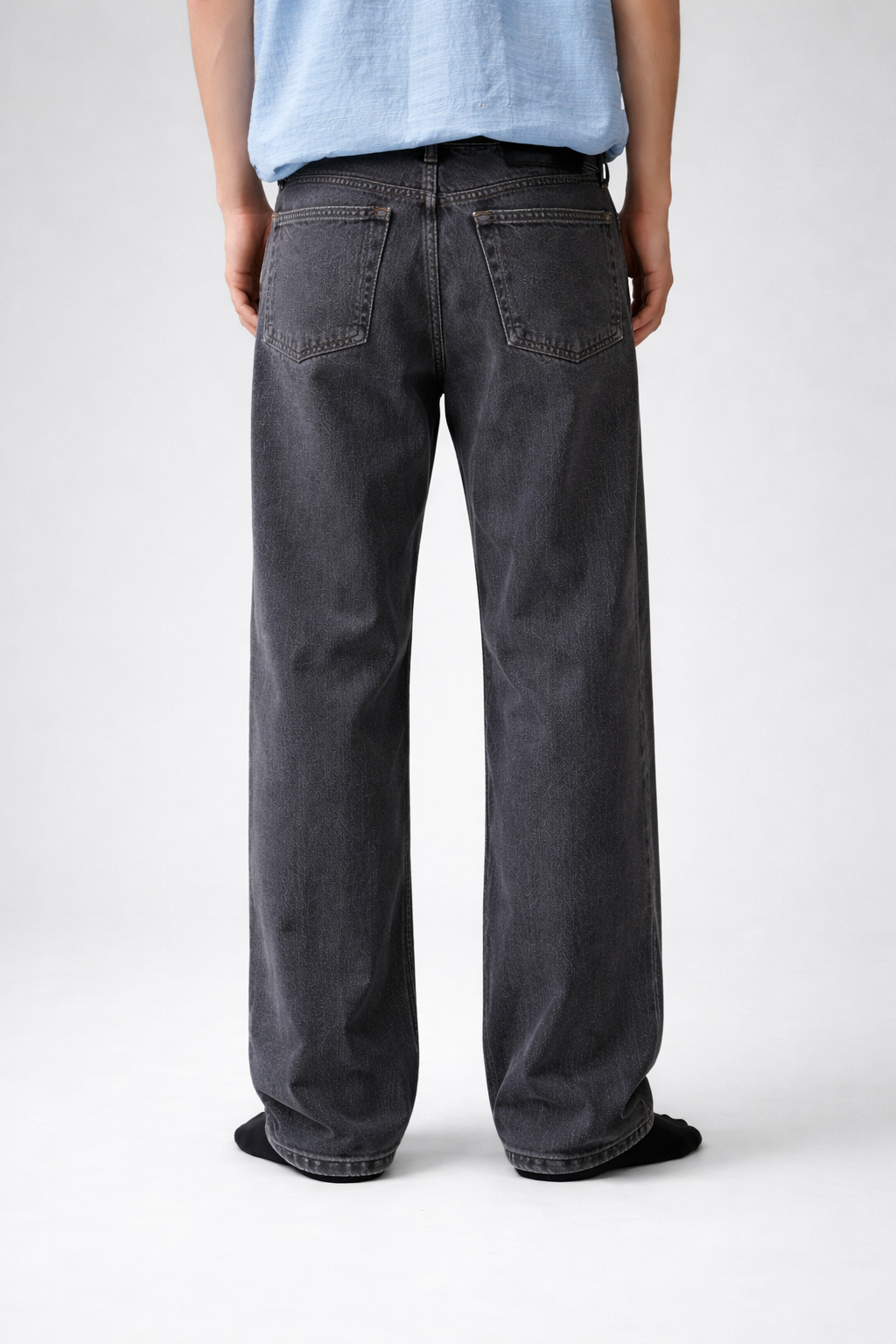 Faded Black Straight Leg Jeans | Relaxed Unisex Denim — Grey Sky