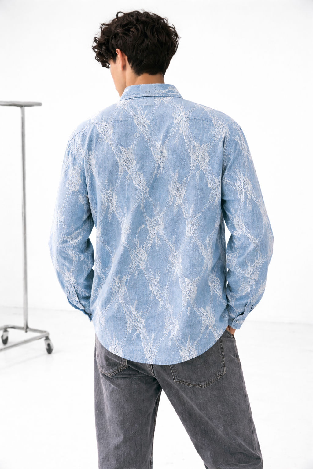 CORTEX Net-Texture Denim Overshirt — Washed Blue | Grey Sky