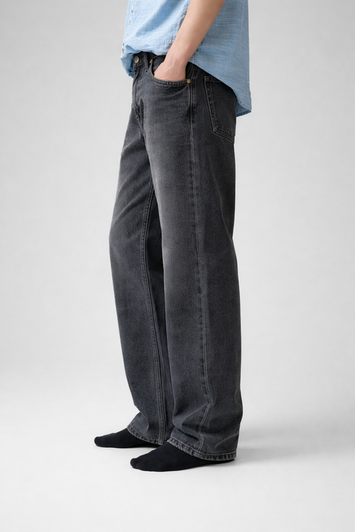 Faded Black Straight Leg Jeans | Relaxed Unisex Denim — Grey Sky