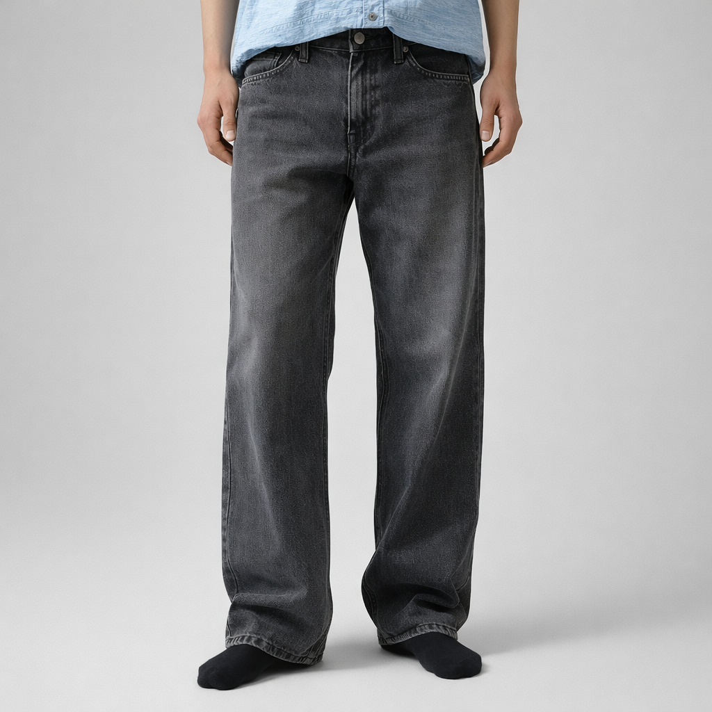 Faded Black Straight Leg Jeans | Relaxed Unisex Denim — Grey Sky