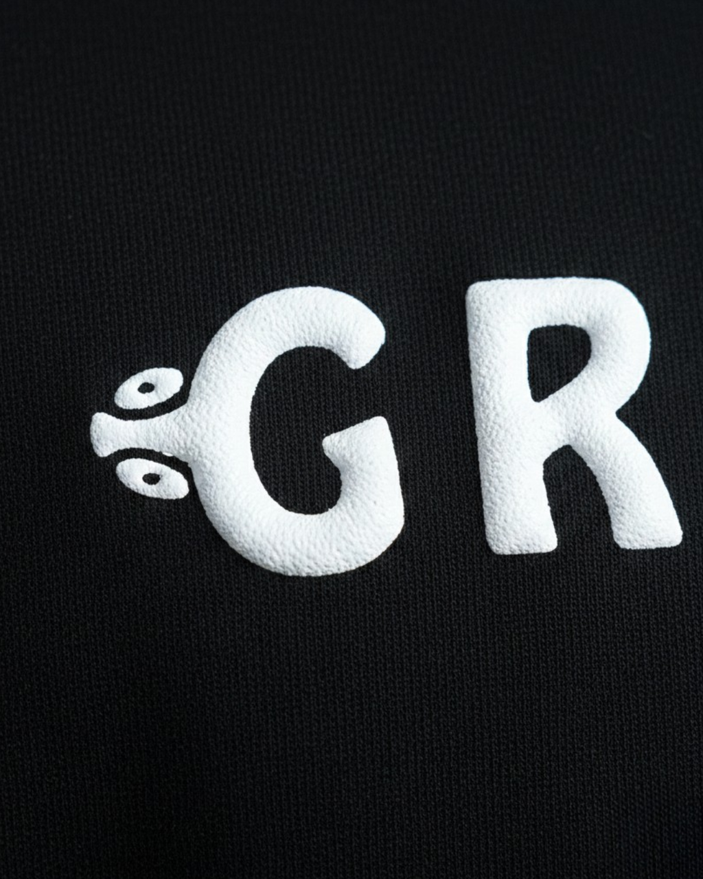 White 'GR' logo on a black background